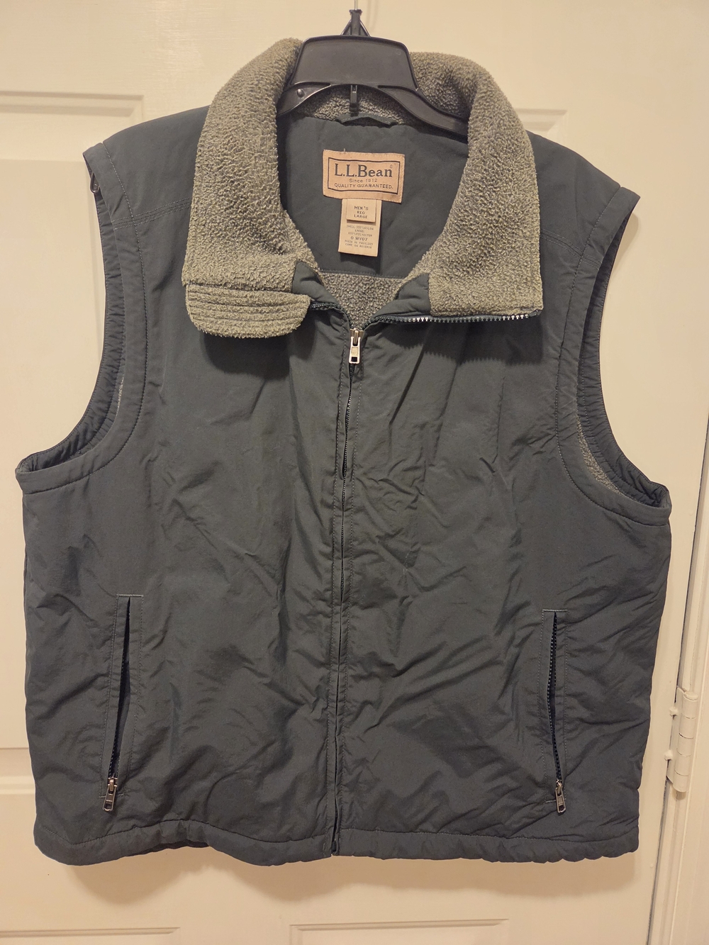 L.L. Bean Men's Vest with Fleece Collar - Olive Green Large
